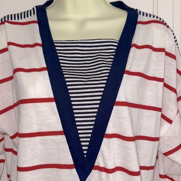 Vintage 70s/80s ACT 3 Red, White & Blue Striped Knit Top with 3/4 sleeves - Picture 2 of 8